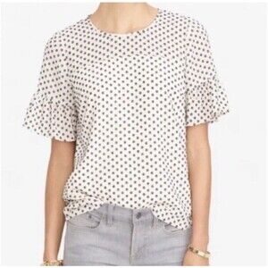 J Crew Factory Top Ruffle Swiss Polka Dot Blouse Cream Black Women's XS H3707